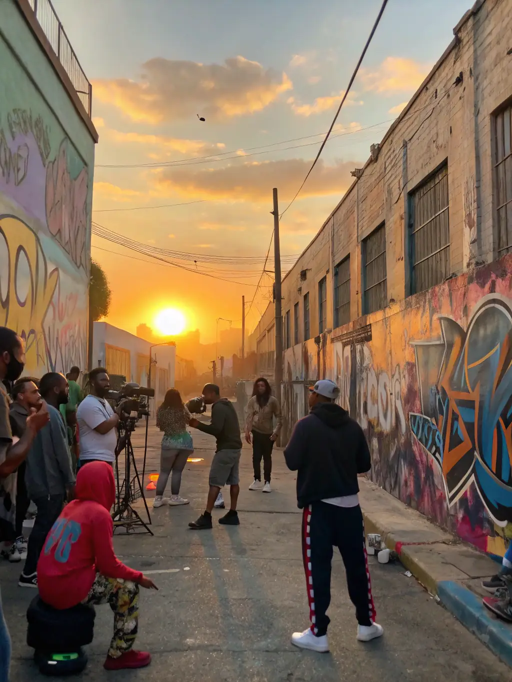 A scene of a music video shoot with artists and crew working together, illustrating the Audio-Visual & Phonographic Works program.
